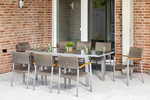 Yoursol by Merxx Gartenmöbel Set Silano für 8 Personen mit Ausziehtisch 160-220 cm, Glasplatte, Grau