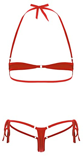CHICTRY Women Brazilian Bikini Set Halterneck Bra with Mini Thong Micro Extreme Swimwsuit Beachwear Red One Size