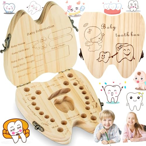Liekadijiae Caja para Guardar Dientes para Niños, Contenedor Dientes de Leche, Caja Madera Dientes de Leche, Personalizar Bebé Dientes Caja, Cajitas de Madera para Guardar Dientes Niño y Niña