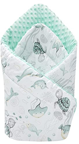 Medi Partners Slagtäcke plug-in kudde Minky 100% bomull 75 x 75 cm sovsäck dubbelsidig mjuk året runt multifunktionell antiallergiska spädbarn (ocean med mint Minky)