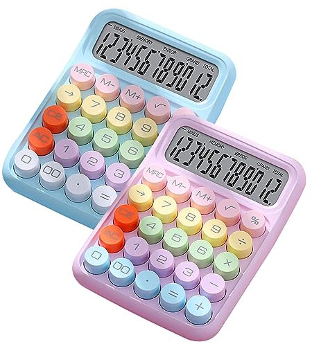 Desktop Calculator 2pcs,Colorful Calculator with 12 Digital Display,Standard Function Desktop Calculator with Large Key Buttons,Battery Powered Calculator for School Office Home(Blue&Purple)