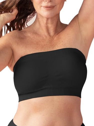 SHAPERMINT Strapless Bra, Wireless Non-Slip Bandeau, Convertible Straps, Molded Strapless Bras for Women S to Large Breasts Black