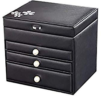 BONOOL Schmuckkästchen, Leder-Schmuck-Organizer, tragbar, vielseitige Schmucktruhe für Ringe, Ohrringe, Halsketten, schwarze Schmuckschatulle für Damen