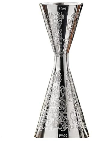 ProjectFont Vaso medidor de acero inoxidable con diseño de doble taza de medición, fiestas, bebidas, medidor para bebidas, barista profesional, medida taza 30/45 ml (interior 30 ml/60 ml)