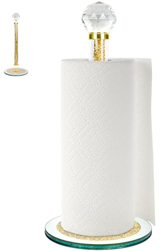 Dekorativer Papierhandtuchhalter, goldfarbener Kristall-Papierhandtuchspender, zerkleinerter Diamant, Heimdekoration, Toilettenpapierhalter, Ständer mit schwerem Boden, freistehender Papierhalter für