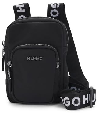 HUGO Herren Tayron Phone Pouch Kleine Reporter-Tasche mit Logo-Schriftzug Schwarz Stck