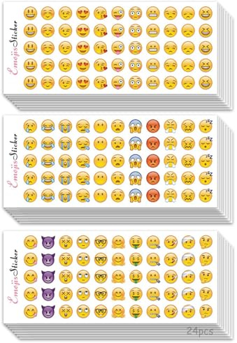 WUSANNA 24 Blatt Emoji Aufkleber Smiley Sticker Klein für Kinder Notizbuch Dekoration Emoticon Stempel Cartoon Druckerpapier Inspirierende Belohnungsaufkleber