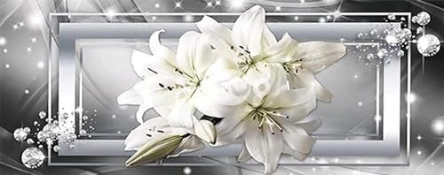 5D DIY Diamond Painting weiße Lilie Diamond Painting XXL Erwachsene Groß 100x233cm Diamond Art Diamant Diamant Painting Bilder Kinder Anfänger Dimondpaintin Crystal Arts Geschenke für Frauen Wand Deko