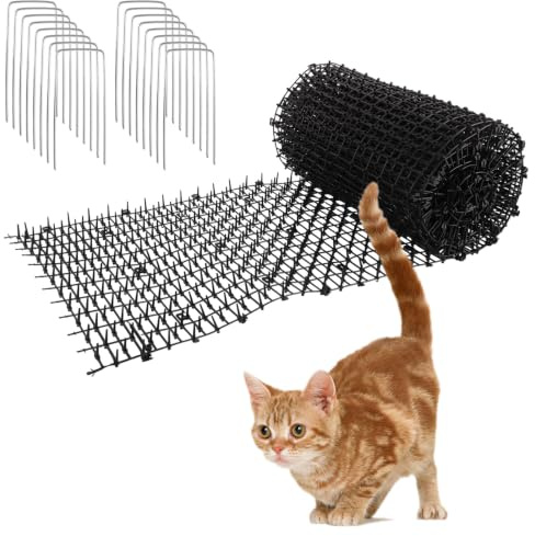JMIATRY Dornengitter Gegen Katzen 400 x 30 cm, Schwarz Katzenabwehrmatte, Anti Katzen Matte Katzengitter Garten für Außenbereich und Garten