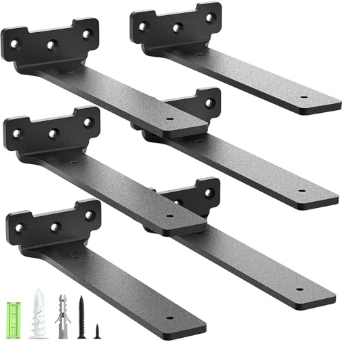 Yeabett 6 Stück Regalhalter 20cm, Schwerlast Regalwinkel | Metall Regalträger mit Schrauben | 70 kg Tragkraft | für die Wandmontage | einfache Montage | stabil | Schwarz