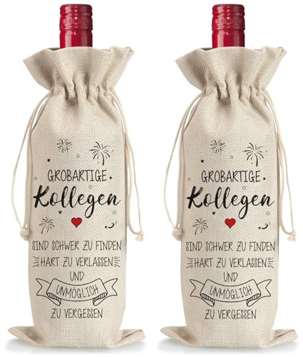 2 Stück Weinflasche Tasche Jute, Abschiedsgeschenk Kollegen Flaschenbeutel Wiederverwendbare, Abschied Kollegin Geschenke, Weinflaschen Geschenktüten Jobwechsel Abschiesgeschenk für Kollegen