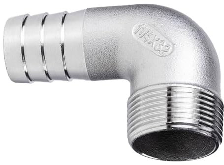 Klempnerzubehör, 1 Stück 90°-Winkelstück, 20 mm 25 mm 32 mm 38 mm 40 mm Schlauchanschluss x 3/4 Zoll 1 Zoll 1-1/2 Zoll 1-1/4 Zoll 2 Zoll Außengewinde 304 Edelstahl 90-Grad-Winkelstück(1 32MM)