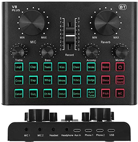 Carte son en direct, mini table de mixage audio avec 15 effets sonores, 4 modes de hauteur et 12 touches de réglage automatique, changeur de voix Bluetooth pour l'enregistrement audio et les jeux