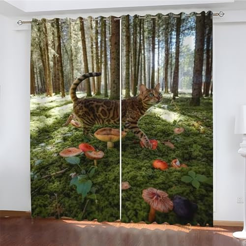 YZQGLHP Gardinen Ozelot Vorhänge Pilz Verdunklungsvorhänge Schiebe Schallschutz Vorhang mit Ösen für Schlafzimmer Wohnzimmer H245 x B140 cm 2 teiliges Set