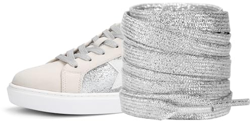 UamGlsob Lacci Scarpe Glitter Scintillanti Metallizzati per Ginnastica Golden Goose, 8mm Piatti con Brillantini Stringhe Per Sneakers GG (Silver,54Inch/140cm)