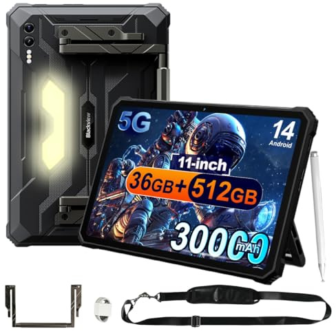 Blackview Active 10 Pro 5G Rugged Tablet, 11 FHD+, 30000mAh, 36GB+512GB/2TB Outdoor Tablet, 108MP+20MP, 2 Speakers, Android 14, IP68/IP69K, NFC, OTG, Schwarz