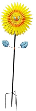 Fenteer Sonnenblumen-Windmühle, Windspinner, Gartenskulptur, Eisen, stilvoller Windfänger, Garten-Windmühlenpfahl für die Dekoration im Innenhof und im Freien