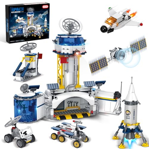 Sitodier Giocattolo da costruzione con base spaziale e lancio di razzi, 824 pezzi Creative Planet Exploration Building Block, kit di costruzione base lunare per bambini e bambine 8 9 10 11 12 13