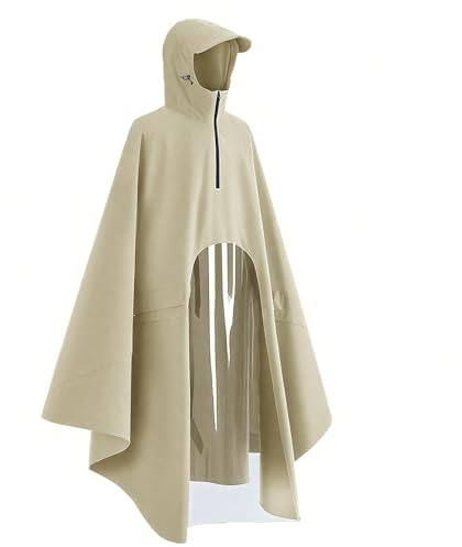 MSINMINW Rain Poncho Bike Bicycle, Reusable Round Electric Scooter Rain Poncho with Clear Panel, Unisex for Hiking Travelling (US, Alpha, One Size, Regular, Regular, Khaki)