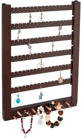 PH PandaHall Wall-Mounted Wooden Jewellery Rack, Wood Hanging Earring Holder Organizer Earring Studs Display Rack for 155 Pairs Earrings Stud Earring Home Boutique Jewellery Storage, Coconut Brown