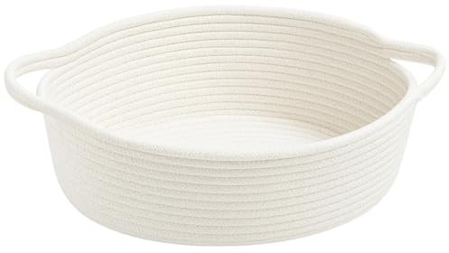 Geschenkkorb Leer, Geflochtener Korb Weiß mit Griff, Korb für Geschenke und Aufbewahrung, Geschenkkorb Baby, Geflochten für Kinderzimmer 30 cm x 20 cm x 12,5 cm