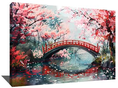 Tableau Zen Japonais Decoration Murale - Deco Interieur Maison Cocooning - Impression Sur Toile Paysage Japonais - Tableau Fleur De Cerisier Arbre Japonais - Idée Déco Spirituelle (60x40cm)