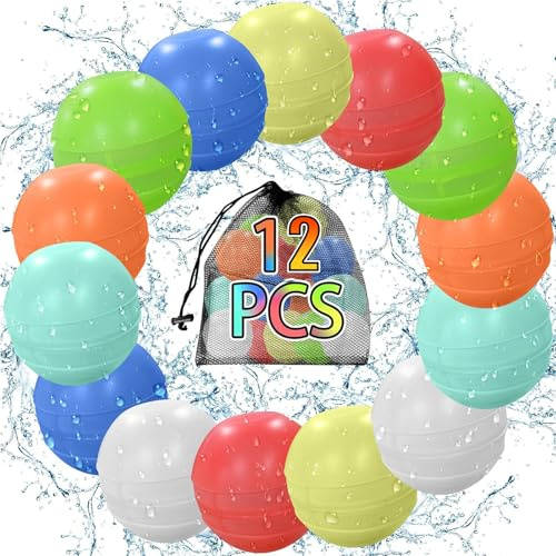 12 Stück Wasserbomben Wiederverwendbar, Silikon Wasserballoons, Reusable Water Balloons für Kinder, Erwachsene, Wasserschlachten, Pool, Strand & Familienaktivitäten
