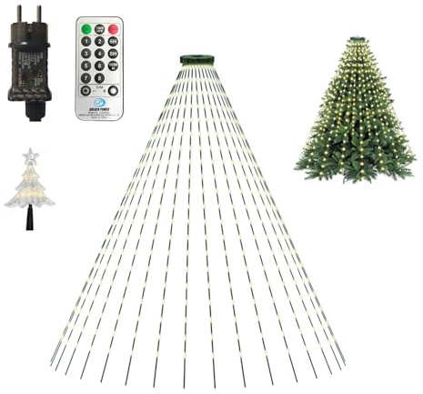 DANGZW Lichterkette Weihnachtsbaum, 350 LEDs 2m x 10 Stränge Weihnachtsbeleuchtung mit Ring & Stern-Spitze, Wasserfeste Baumdekoration für 1,5-2,4m Bäume, Innen- Außen, 8 Modi - Warmweiß