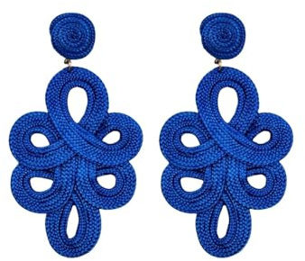 Majale_ Pendientes Grandes Mujer Azul Luminoso | Fiesta y Boda Invitada | Aros Pasamanería Ligeros y Elegantes | Joyería Original Moda (Azul Intenso)