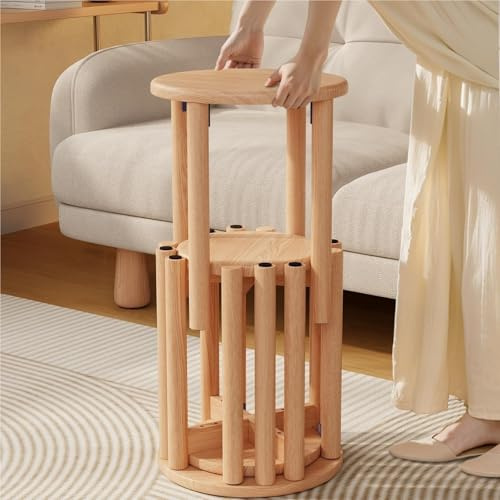 Lot de tabourets en bois empilables de 1050 cm, tables d'appoint rondes, aucune installation nécessaire, polyvalents, pour cuisine, îlot, chambre à coucher et salon, finition naturelle