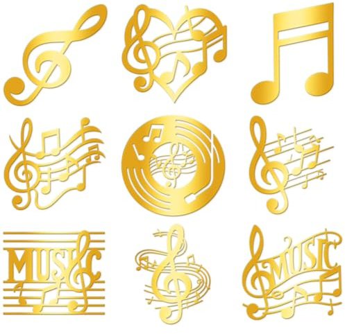 Hobbspring 9 Stück Goldene Selbstklebende Aufkleber 4cmx4cm Musiknoten Metall Dekoraufkleber Wasserdichte Aufkleber Für Scrapbooks DIY Resinkunst Handy Und Flaschendekoration
