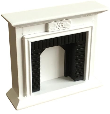 Meubles Miniatures|Meubles de Maison de poupée 1 12 échelle en Bois Vintage Blanc cheminée Maison poupée pour Noël A