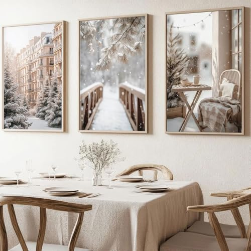 Xiyocadt 3er Poster Set Moderne Winter Bilder, Moderne Winter Schnee Bilder, Ohne Rahmen Modern Weihnachtsdekoration Wandbilder, Für Wohnzimmer und Schlafzimmer (40 x 50 cm)