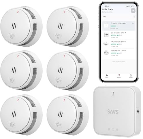 SAVS S10-W WLAN Rauchmelder Vernetzt & G10 Basisstation - Set: 6 Vernetzbarer Rauchwarnmelder & 1 Kabelloses Gateway Hub - Vernetzbar mit RF & WLAN und Kompatibel mit LinkSmart