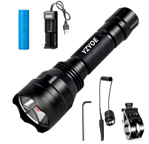 YZYOE Linterna táctica infrarroja recargable 850NM, luz de observación de caza infrarroja 850, kit de instalación universal de pista Picatinny con interruptor de presión para luz de depredador cerdo.