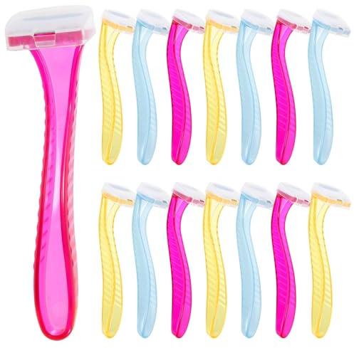 FIXOSHEE Lot de 15 Tondeuses Manuelles pour Femmes, Rasoirs Corporels en Acier Inoxydable, Épilateurs Manuels pour Aisselles et Bikini, Couleurs Assorties Rouge, Jaune, Bleu Clair, Taille