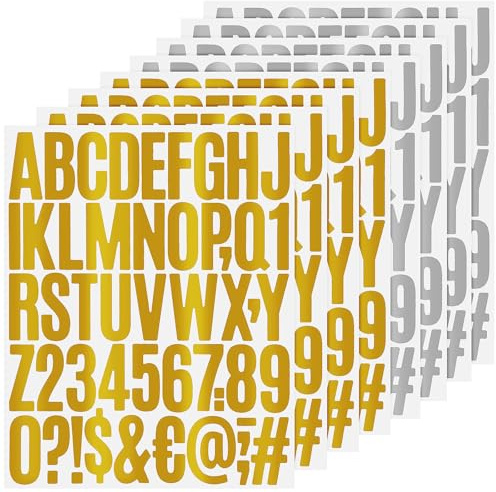SEWOART Scrapbook Alphabet Aufkleber Zahlen Klebezahlen Selbstklebend 8 Bögen Gold Silber für Selbstgemacht Basteln Klassenzimmer Dekoration