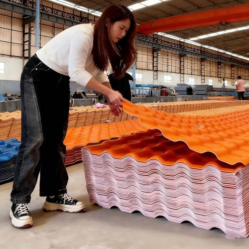 tejas tejado Hojas de techo corrugadas versátiles para cobertizos de almacenamiento al aire libre, panel de techo de plástico ligero resistente al impacto(Orange,WxL 41 2/7'' x 34 3/5'')