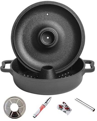 Dutch Home Four de camping résistant aux hautes températures de 9,9 cm avec poignée, ensemble de four en fonte pour maïs, pommes de terre, légumes, fruits de mer, préparation saine de repas en fonte