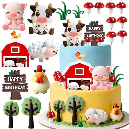 Tyotrbs 12PCS Farm Cake Topper, Farm Animal Cake Decoration Farm Animal Birthday Cake Topper Farm Animal Figure Farm Animals Party Supplies for Farm Animal Birthday Party Decorations
