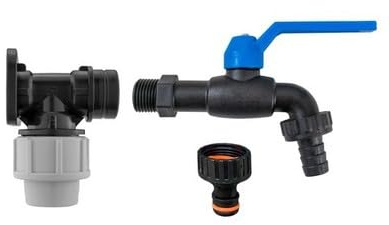 20mm MDPE Wall Flange Kit - 1/2 Inch BSP Female Compression Wall Plate - Nylon Garden Tap 1/2 BSP Male with Hose Barb - 3/4 BSP Female Quick Connect Outlet - PN10 - Hozelock Gardena Compatible