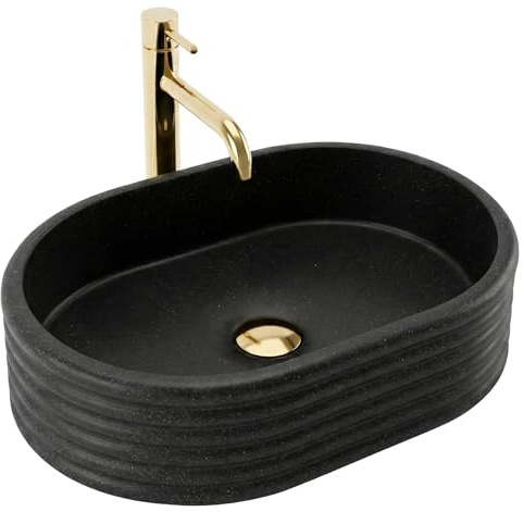 Rea - Lavabo sobre encimera Nicoletta - Piedra Compuesta Artificial - Piedra De Imitación Negra - 50x36x14 cm