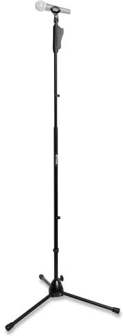 Tiger MCA23-BK Professional Microphone Stand with Tripod Base | Adjustable Height 109.5-177cm, Easy Clutch, Heavy-Duty Mic Clip, Black - Studio, Recording, Podcast, Vocal, Instrument