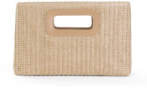 LuminaVerde Bolso de Mano para Mujer Pequeño, Clutch, Bolso de Mimbre, para Ocio y Vacaciones, Bolso de Mimbre Tejido, con Asa Interior, Estilo Natural para Teléfono, 29x19x5cm