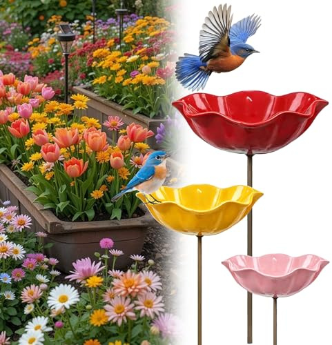Vogeltränke Blume aus Metall, Handgefertigter Blumen Gartenstecker Bienentränke, Outdoor Vogeltränke & Insektentränke, Bienentränke für Garten, Hof und Terrasse (3 Stück)