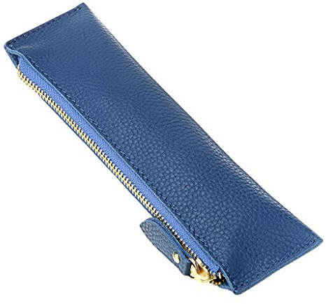 Btsky, Astuccio portapenne in vera pelle, vintage, morbido, per oggetti di cancelleria, per studenti, uomini d'affari e artisti. Blue
