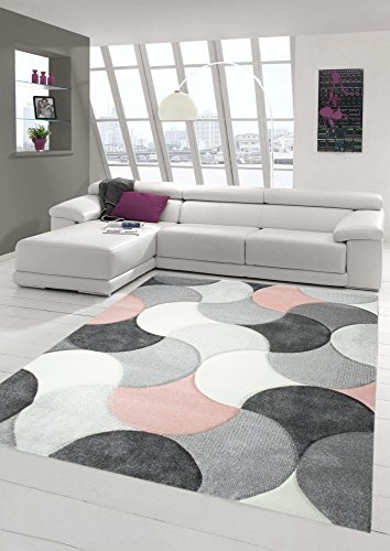 Designer und Moderner Teppich Kurzflor mit Tropfen Muster in Rosa Grau Beige Größe 80 x 300 cm