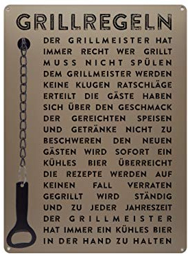 Schilderkönig Metallschild mit Flaschenöffner 300x220mm - Grillregeln - Schild für den Grill Terrasse Balkon Grillecke oder Grillparty