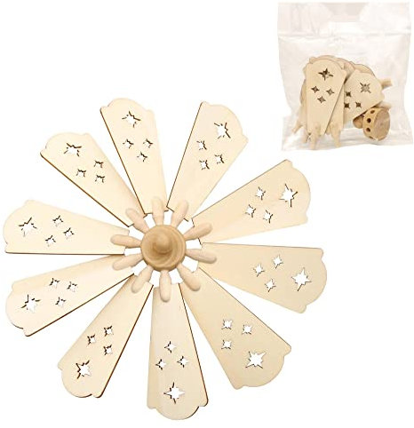 Dekohelden24 10 Stück Holz Pyramiden-Ersatzflügel inkl. Kopf/Flügelrad, für 2 Stöckige Laser-Holzpyramiden geeignet, Maße L/B: 9 x 4 cm, Ø 20 cm.