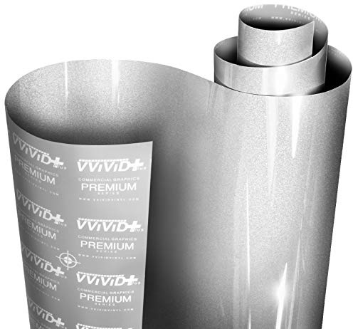 VViViD+ Ultra Gloss Silver Metallic Vinyl Car Wrap Premium Paint Replacement Film Roll with Nano Air Release Technology, Stretchable Protective Cap Liner, Self Adhesive, Indoor Outdoor (1.5ft x 5ft)